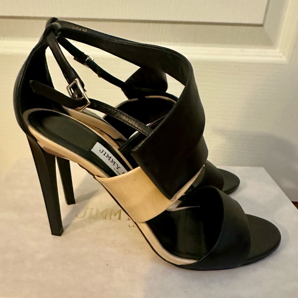 Jimmy Choo Black and Beige High Heel Sandals